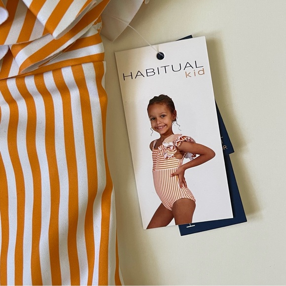 Habitual Girl's Rumba Glow Striped One-Piece Swimsuit, Orange - Size 2 - Picture 9 of 15